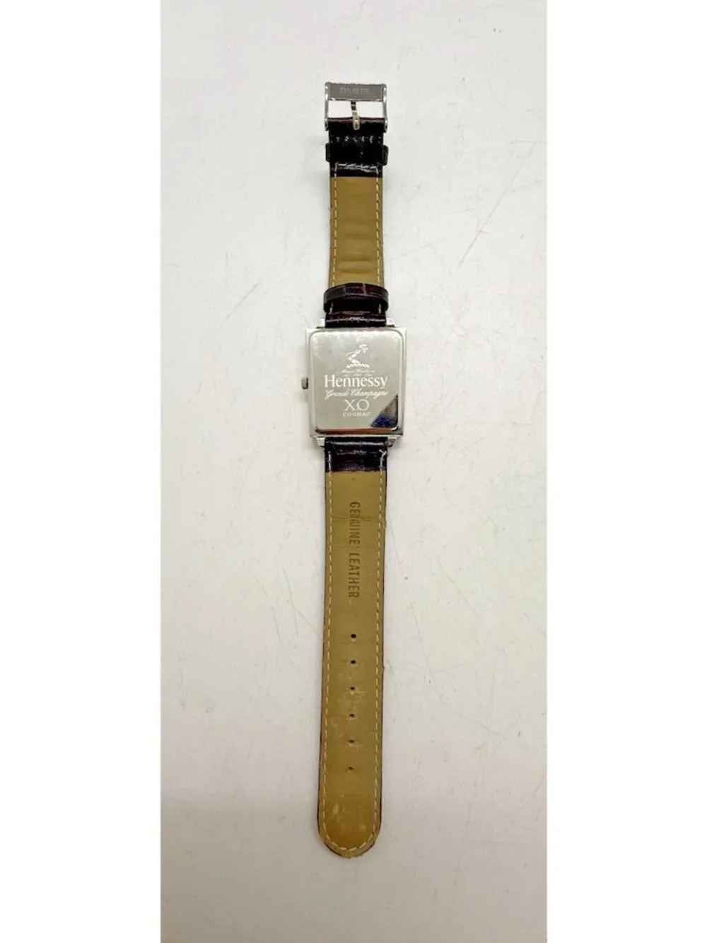 Hennessy Grande Champagne XO Cognac Men's Watch Silver Tone Brown Leather Date